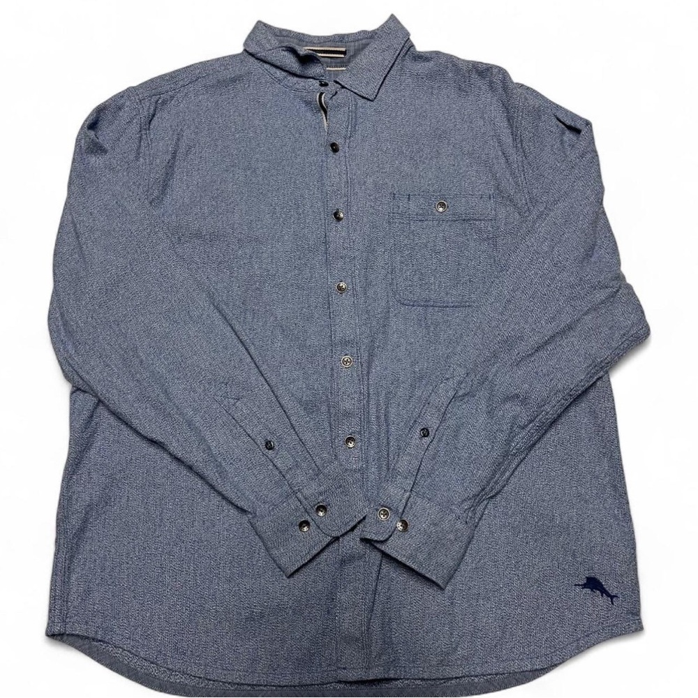 Tommy Bahama Men’s XL Blue Button Down Long Sleeve Front Pocket 100% Cotton - Picture 3 of 10